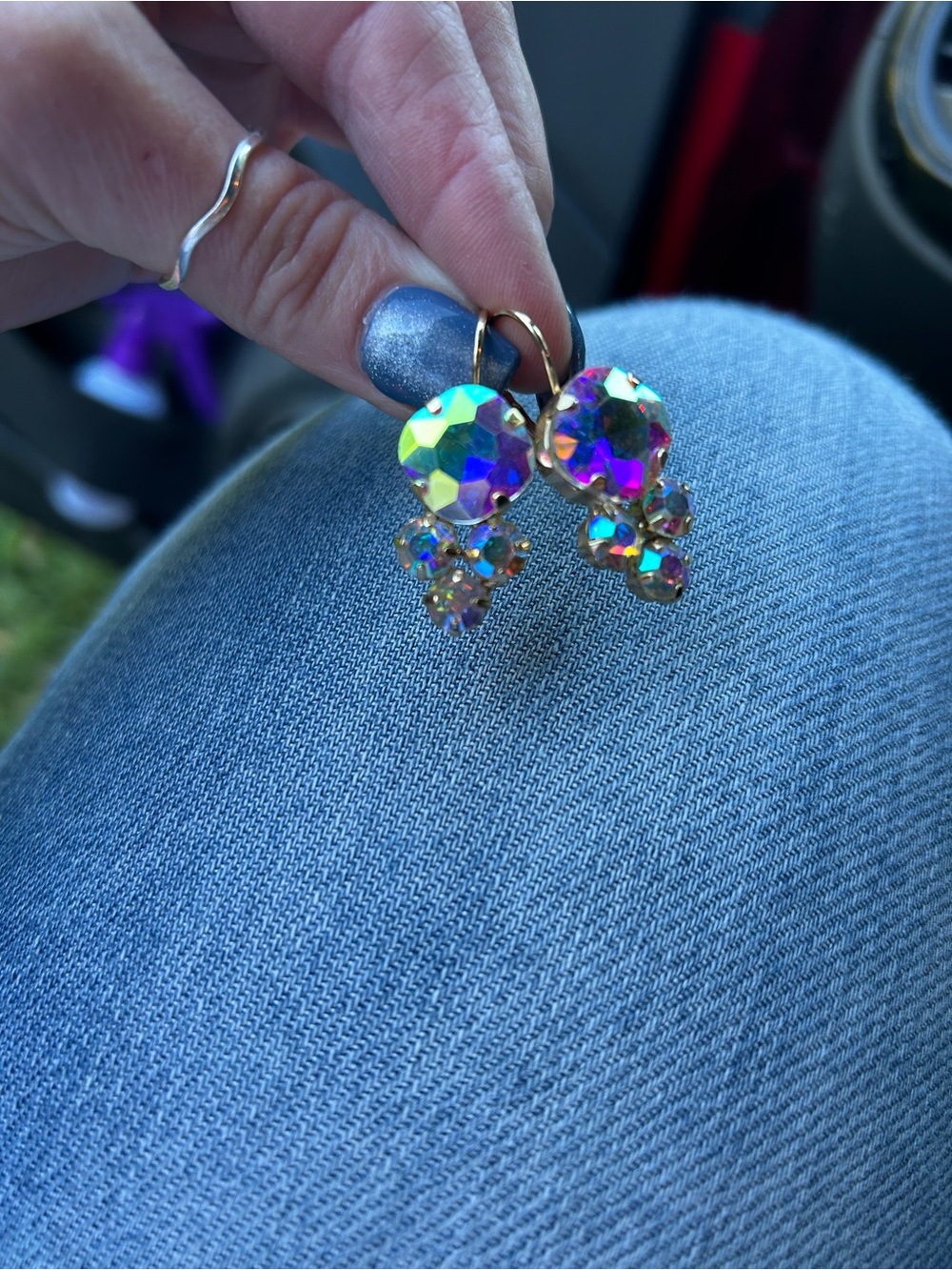 Iridescent Crystal Drop Earrings - Gold Setting